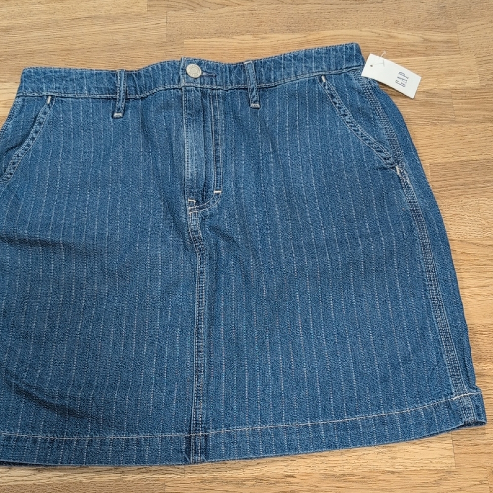 GAP Blue Pinstripe Denim Mini Skirt - Casual A-Line